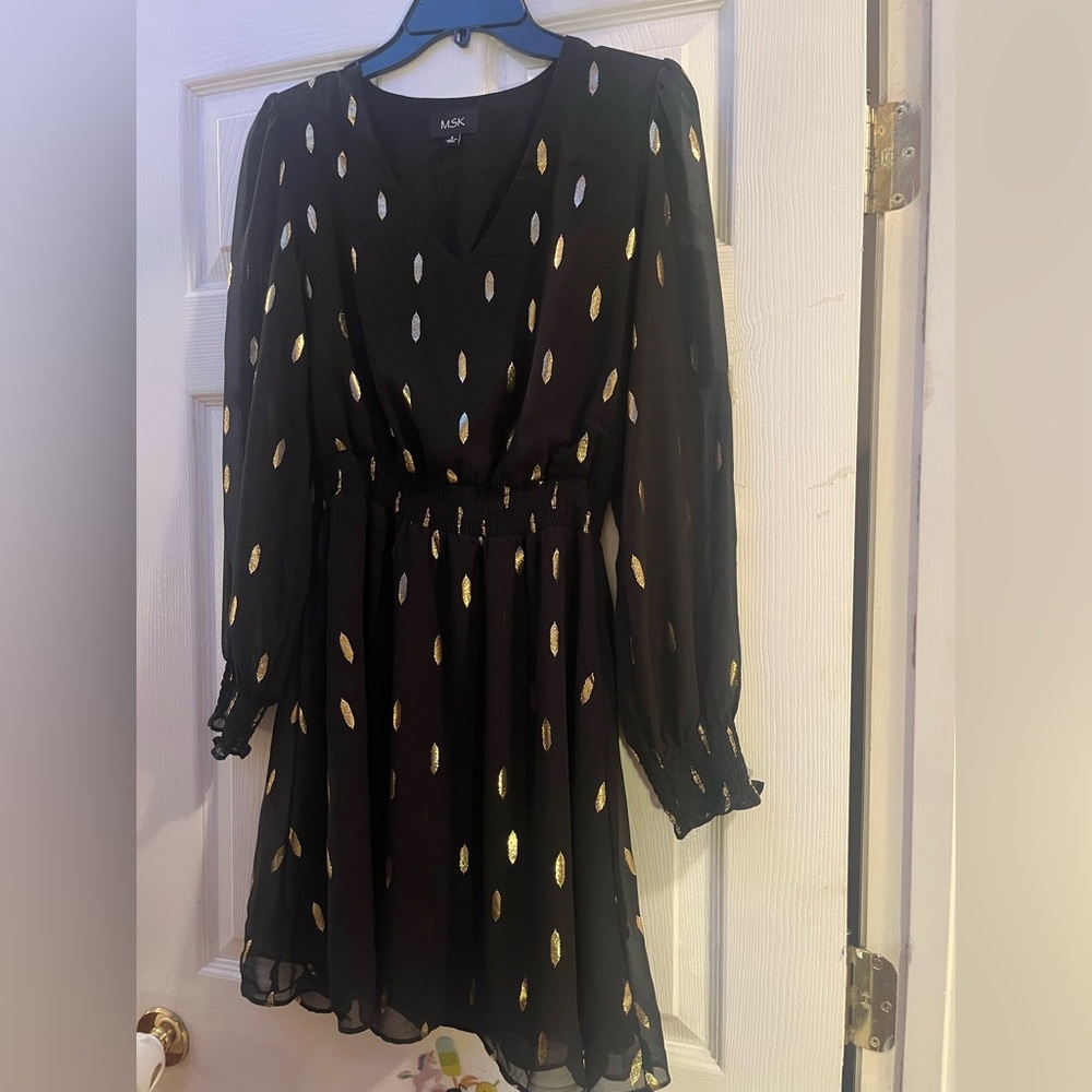 MSK Black and Gold V-Neck Dress